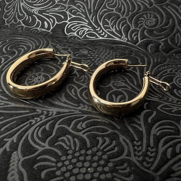 Stamped Bronze Milor Italy Oval Hoop Metal Hinge Post Back Pierced Earrings - Picture 3 of 7